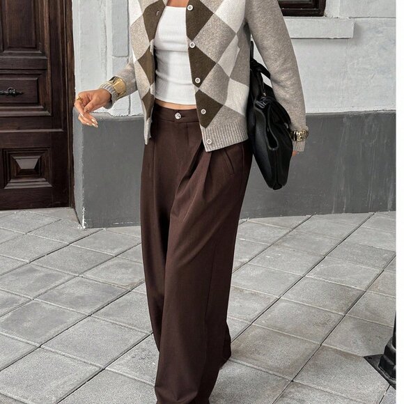 Multicolor Casual Women's Collegiate Patchwork Argyle Long Sleeve Cardigan - Picture 5 of 5